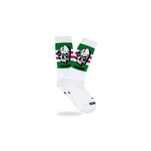 SUMOMIHI Skull Skate Sock – Calzini Bianchi con Teschio e Dettagli Verde Skate.