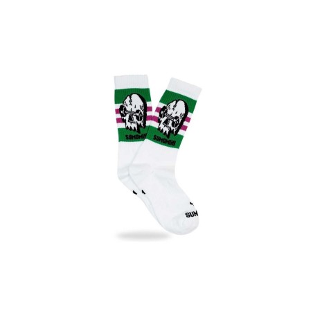 SUMOMIHI Skull Skate Sock – Calzini Bianchi con Teschio e Dettagli Verde Skate.