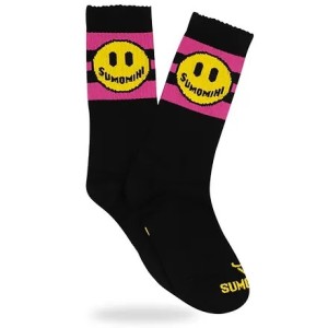 SUMOMIHI Smile Fuchsia Stripes Sock – Calzini Neri con Dettagli Fucsia e Smile Iconico.