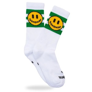 SUMOMIHI Smile Green Stripes Sock – Calzini Bianchi con Smile e Bande Verde Fresh.