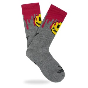SUMOMIHI Smile’n Drip Grape Sock – Calzini Grigi con Smile Giallo e Tocchi Vinaccia
