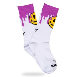SUMOMIHI Smile’n Drip Violet Sock – Calzini Bianchi con Smile e Viola Energico