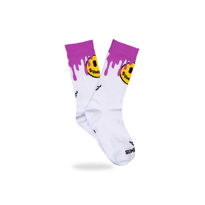 SUMOMIHI Smile’n Drip Violet Sock – Calzini Bianchi con Smile e Viola Energico