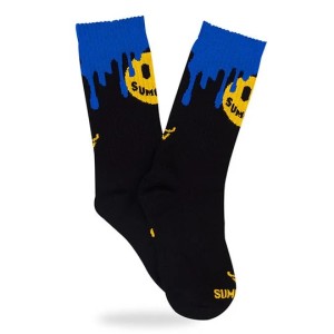 SUMOMIHI Smile’n Drip Blue Sock – Calzini Neri con Smile Giallo e Dettagli Blu Cool.