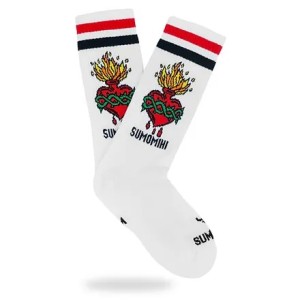 SUMOMIHI Sacred Heart Sock – Calzini Bianchi con Sacro Cuore e Dettagli Rosso/Neri.