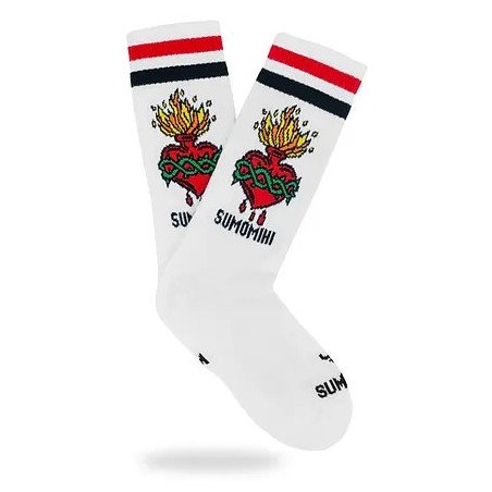 SUMOMIHI Sacred Heart Sock – Calzini Bianchi con Sacro Cuore e Dettagli Rosso/Neri.