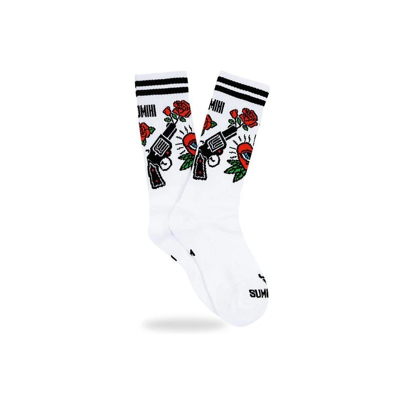 SUMOMIHI Make Love Sock – Calzini Bianchi con Pistola e Rosa Rossa. SUMOMIHI Make Love Sock – Calzini Bianchi con Pistola e Rosa Rossa.