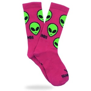 SUMOMIHI Invaders Sock – Calze Fucsia con Alieni Verde Fluo.