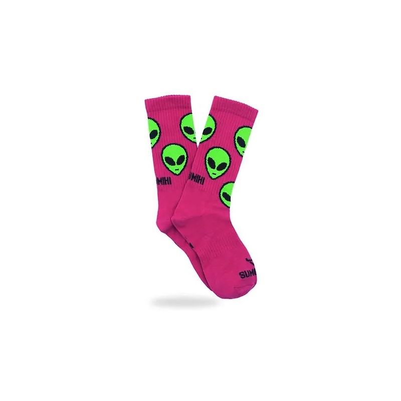 SUMOMIHI Invaders Sock – Calze Fucsia con Alieni Verde Fluo.