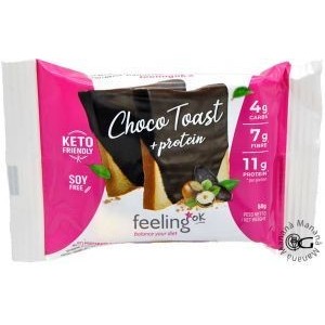 Choco Toast + Protein Feeling OK – Snack ricco di proteine e ricoperto di cioccolato.