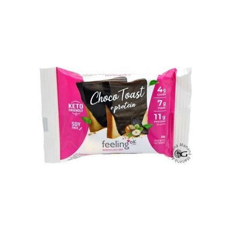 Choco Toast + Protein Feeling OK – Snack ricco di proteine e ricoperto di cioccolato.