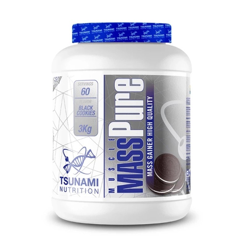 Muscle Mass Pure 3kg Gusto Oreo - Tsunami Nutrition Mass Gainer per Aumento Massa Muscolare