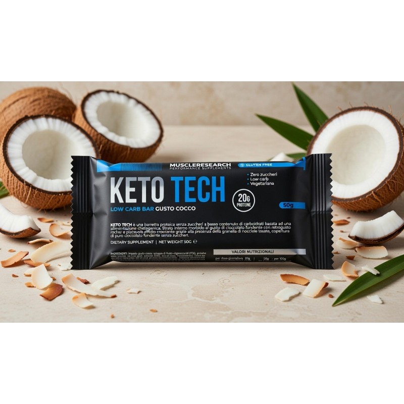 KETO TECH Low Carb Bar - Barretta Proteica per Dieta Chetogenica 50g MuscleResearch