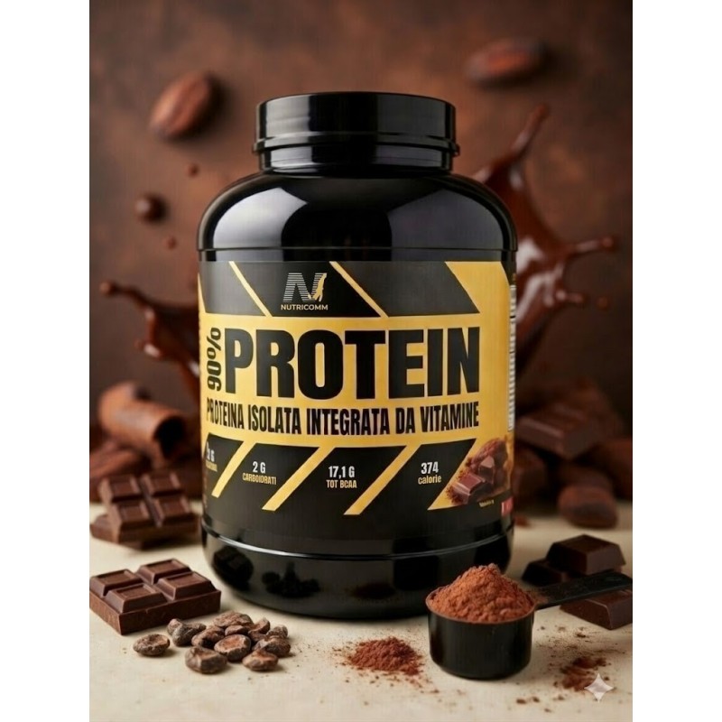 Nutricomm 90% Proteine Isolate dal Latte - Gusto Cioccolato con Profilo Vitaminico