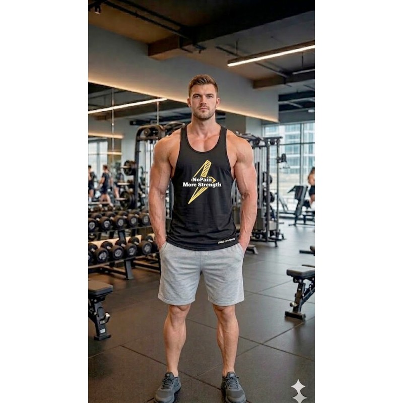 Canotta No Pain More Strength Nera | Tank Top Fulmine Palestra Uomo