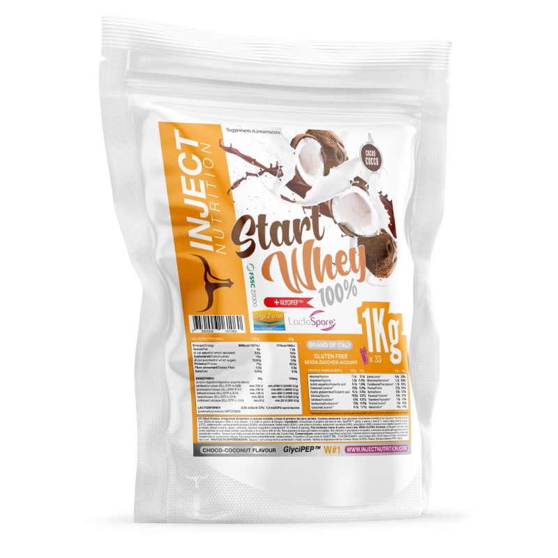 Start Whey 100% 1kg Inject Nutrition - Proteine Concentrate con DigeZyme, LactoSpore e GlyciPEP