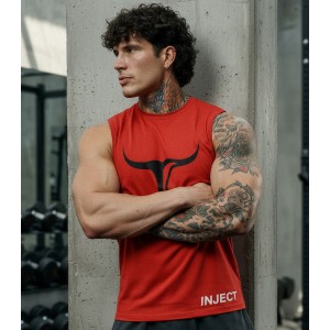 Sleeveless Muscle Red T-Shirt Inject Nutrition - Canotta 100% Cotone Oversize con Logo Toro