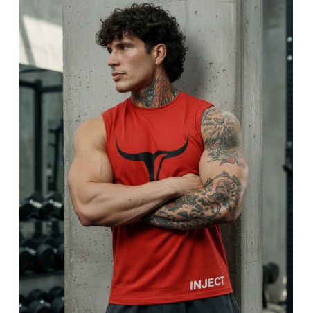 Sleeveless Muscle Red T-Shirt Inject Nutrition - Canotta 100% Cotone Oversize con Logo Toro