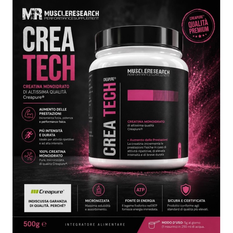 CREA TECH Creatina Creapure® 500g | Creatina Monoidrato Micronizzata Premium