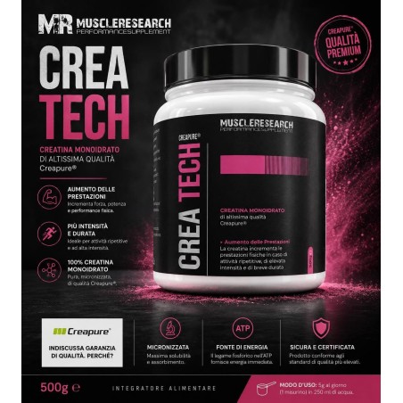 CREA TECH Creatina Creapure® 500g | Creatina Monoidrato Micronizzata Premium
