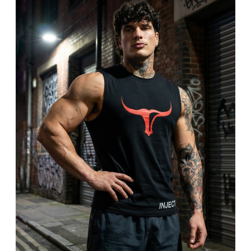 Sleeveless Muscle T-Shirt Inject Nutrition - Canotta 100% Cotone Oversize con Logo Toro